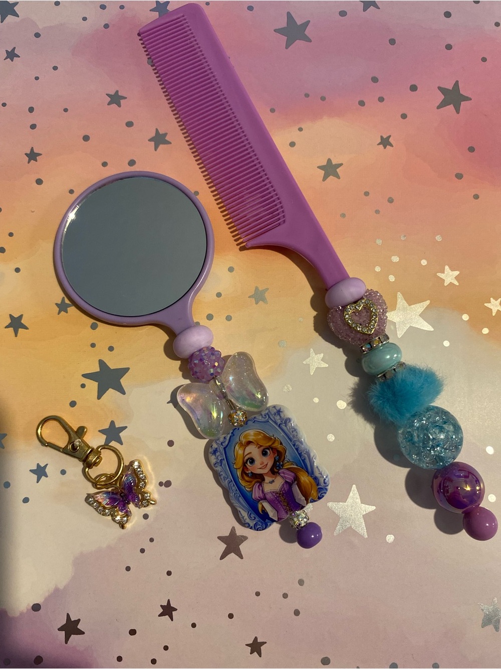 Set Disney Tangled Rapunzel Beaded Comb and Mirror